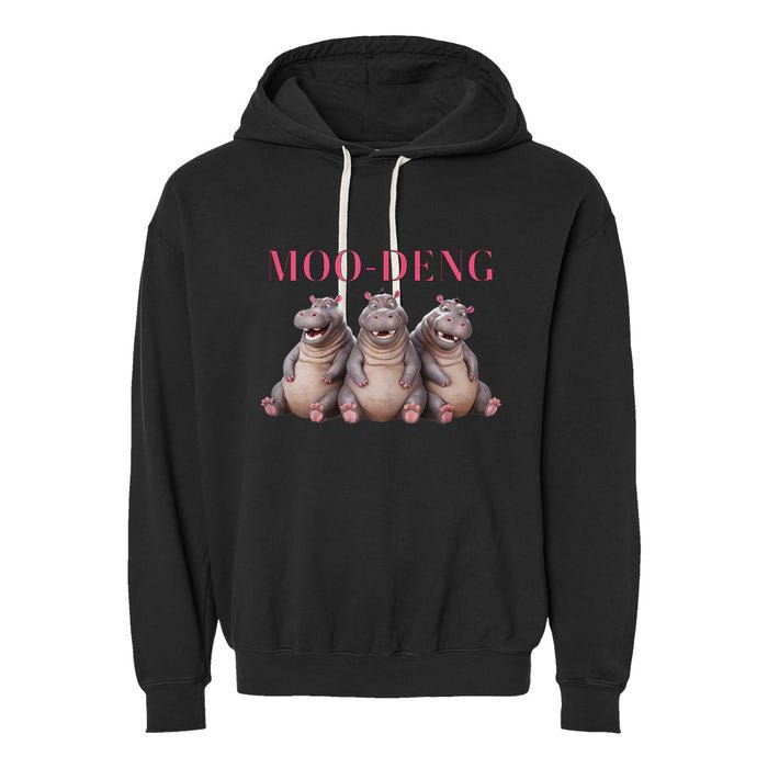 Moo Deng Funny Hippo Pygmy Hippopotamu Garment-Dyed Fleece Hoodie