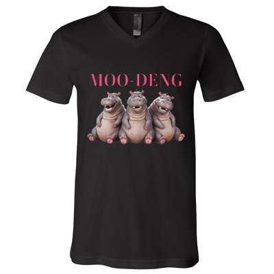 Moo Deng Funny Hippo Pygmy Hippopotamu V-Neck T-Shirt