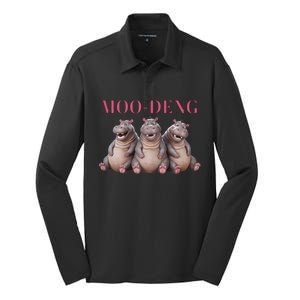 Moo Deng Funny Hippo Pygmy Hippopotamu Silk Touch Performance Long Sleeve Polo