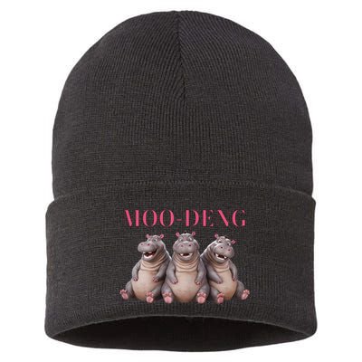 Moo Deng Funny Hippo Pygmy Hippopotamu Sustainable Knit Beanie