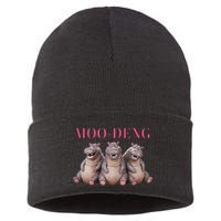 Moo Deng Funny Hippo Pygmy Hippopotamu Sustainable Knit Beanie