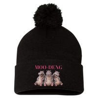 Moo Deng Funny Hippo Pygmy Hippopotamu Pom Pom 12in Knit Beanie