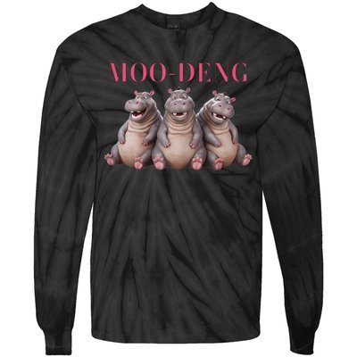 Moo Deng Funny Hippo Pygmy Hippopotamu Tie-Dye Long Sleeve Shirt