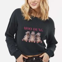Moo Deng Funny Hippo Pygmy Hippopotamu Cropped Pullover Crew