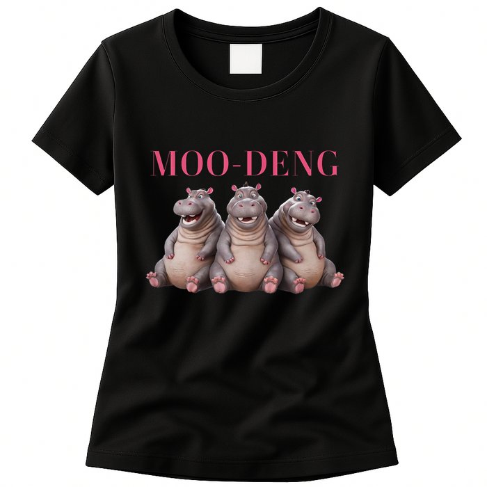 Moo Deng Funny Hippo Pygmy Hippopotamu Womens T-Shirt