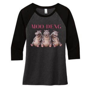 Moo Deng Funny Hippo Pygmy Hippopotamu Women's Tri-Blend 3/4-Sleeve Raglan Shirt