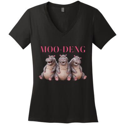 Moo Deng Funny Hippo Pygmy Hippopotamu Women's V-Neck T-Shirt