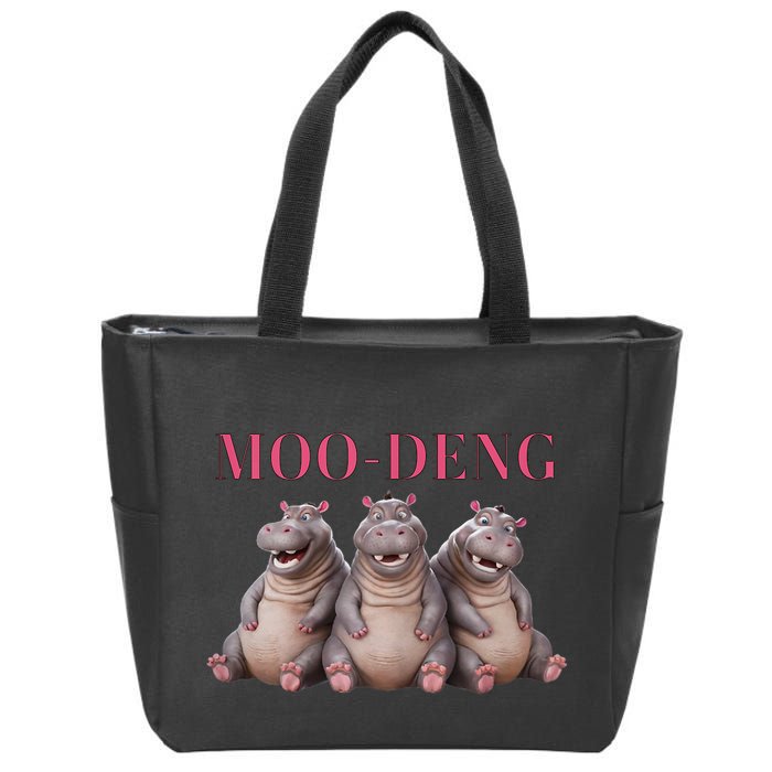 Moo Deng Funny Hippo Pygmy Hippopotamu Zip Tote Bag
