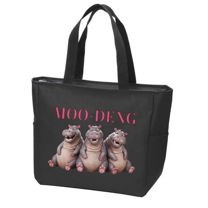 Moo Deng Funny Hippo Pygmy Hippopotamu Zip Tote Bag