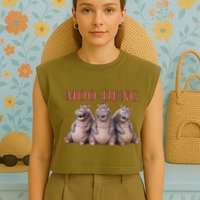 Moo Deng Funny Hippo Pygmy Hippopotamu Garment-Dyed Women's Muscle Tee