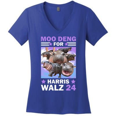 Moo Deng For Harris Walz 2024 Women's V-Neck T-Shirt