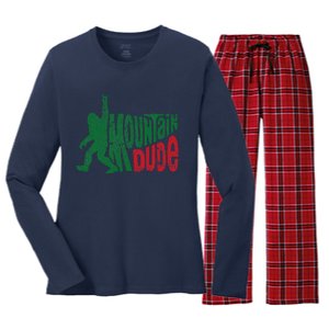 Mountain Dude Funny Bigfoot Sasquatch Rock On Hiking Women's Long Sleeve Flannel Pajama Set 