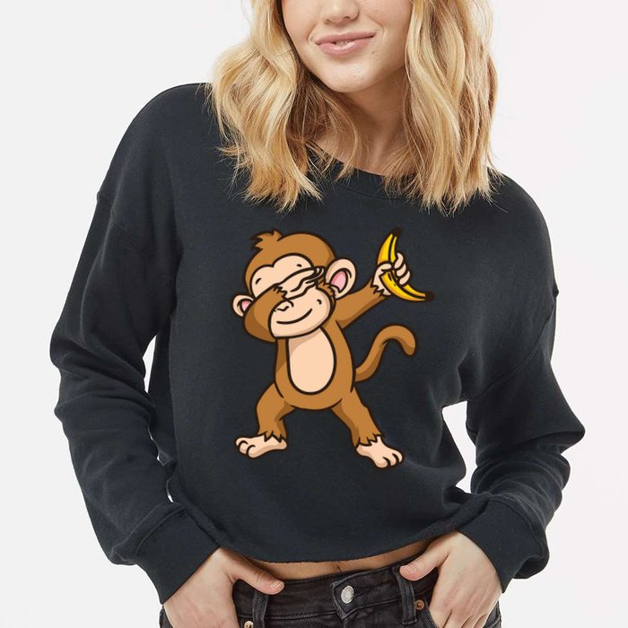 Monkey Dabbing Funny Cropped Pullover Crew