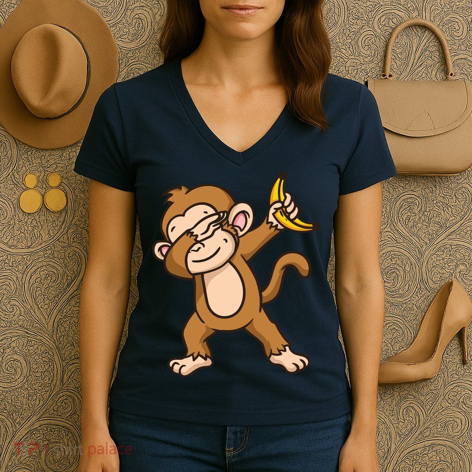 Monkey Dabbing Funny Women's V-Neck T-Shirt