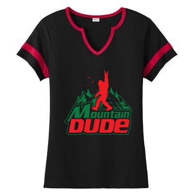 Mountain Dude Funny Bigfoot Sasquatch Hiking Ladies Halftime Notch Neck Tee