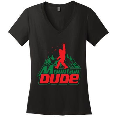 Mountain Dude Funny Bigfoot Sasquatch Hiking Women's V-Neck T-Shirt