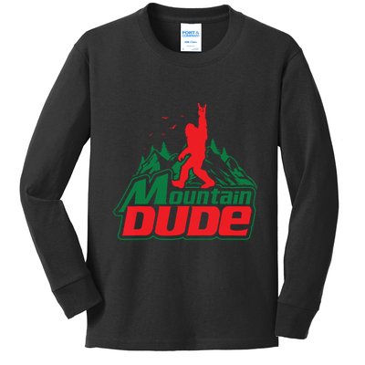 Mountain Dude Funny Bigfoot Sasquatch Hiking Kids Long Sleeve Shirt