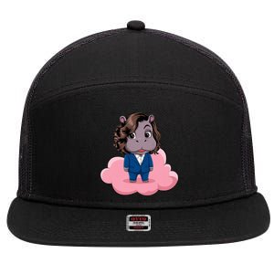 Moo Deng For Harris Kamala Harris Supporter Cute Funny Hippo 7 Panel Mesh Trucker Snapback Hat