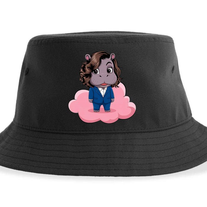 Moo Deng For Harris Kamala Harris Supporter Cute Funny Hippo Sustainable Bucket Hat