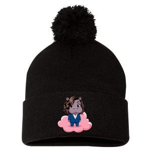 Moo Deng For Harris Kamala Harris Supporter Cute Funny Hippo Pom Pom 12in Knit Beanie