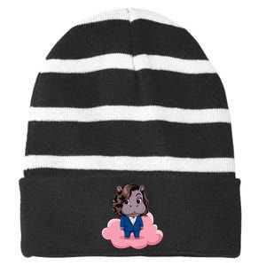 Moo Deng For Harris Kamala Harris Supporter Cute Funny Hippo Striped Beanie with Solid Band