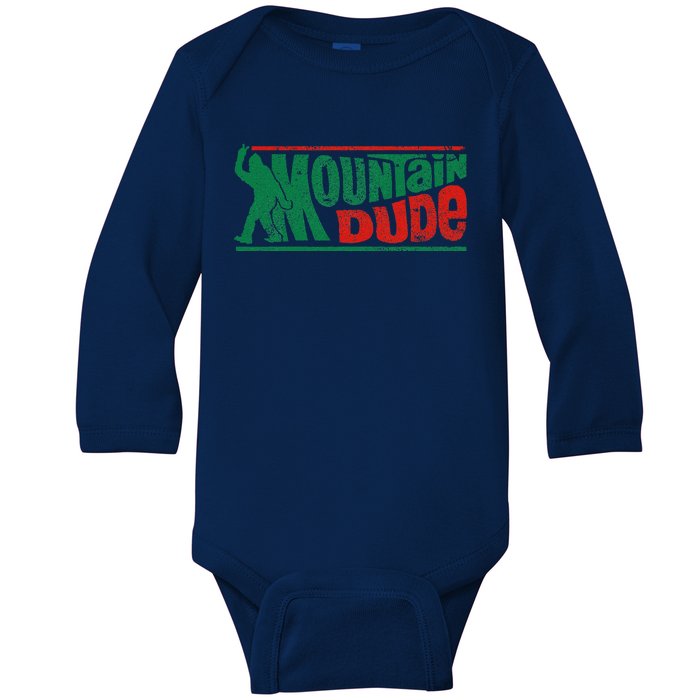 Mountain Dude Funny Bigfoot Sasquatch Rock On Hiking Vintage Baby Long Sleeve Bodysuit