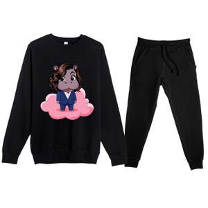 Moo Deng For Harris Kamala Harris Supporter Cute Funny Hippo Premium Crewneck Sweatsuit Set