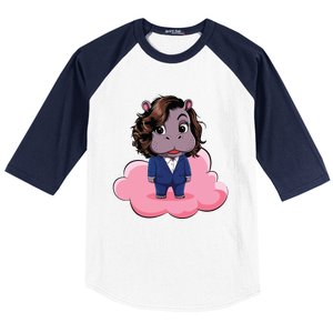 Moo Deng For Harris Kamala Harris Supporter Cute Funny Hippo Baseball Sleeve Shirt