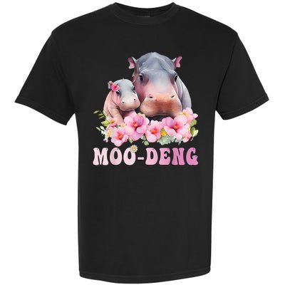 Moo Deng Floral Flower Pygmy Hippopotamus Garment-Dyed Heavyweight T-Shirt