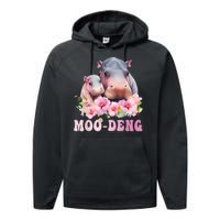 Moo Deng Floral Flower Pygmy Hippopotamus Performance Fleece Hoodie