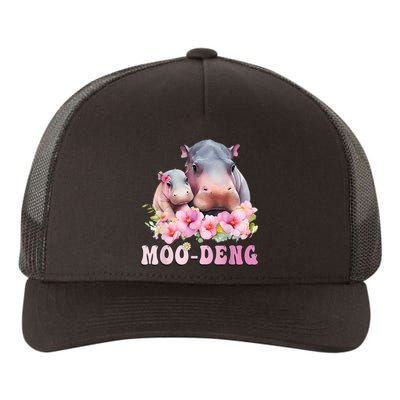 Moo Deng Floral Flower Pygmy Hippopotamus Yupoong Adult 5-Panel Trucker Hat