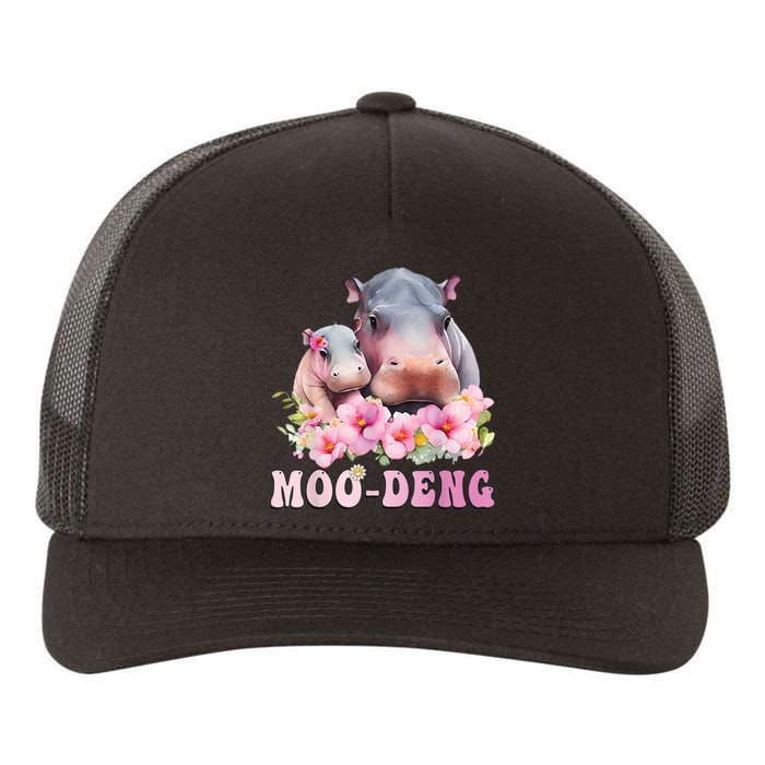 Moo Deng Floral Flower Pygmy Hippopotamus Yupoong Adult 5-Panel Trucker Hat