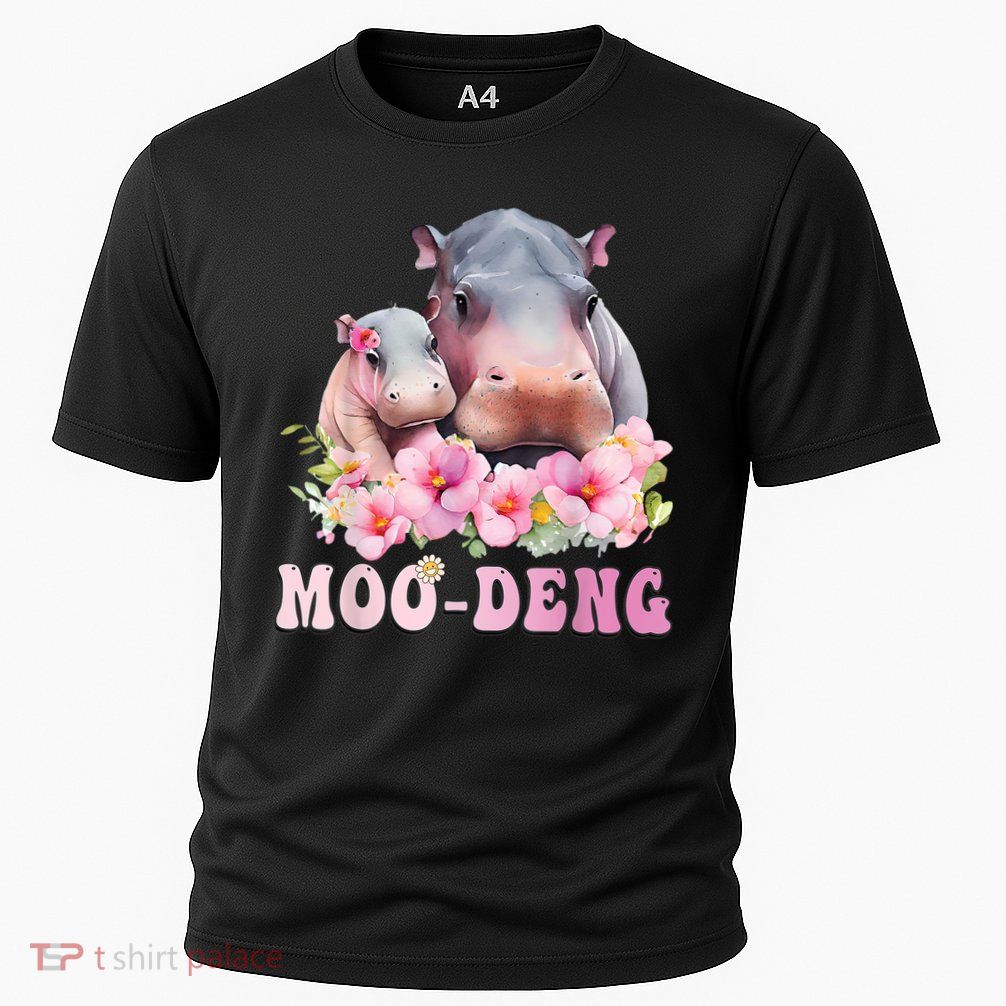 Moo Deng Floral Flower Pygmy Hippopotamus Cooling Performance Crew T-Shirt
