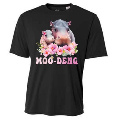 Moo Deng Floral Flower Pygmy Hippopotamus Cooling Performance Crew T-Shirt