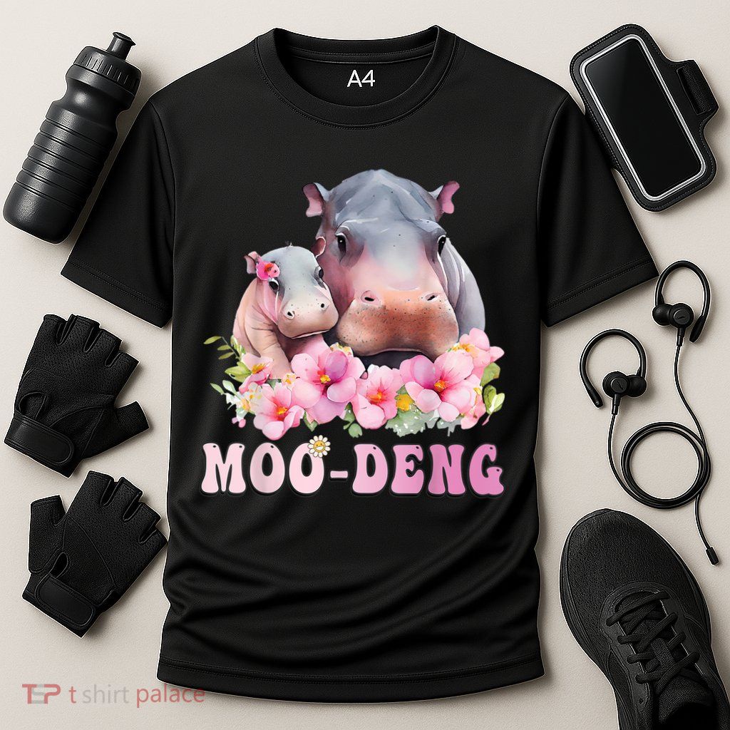 Moo Deng Floral Flower Pygmy Hippopotamus Cooling Performance Crew T-Shirt