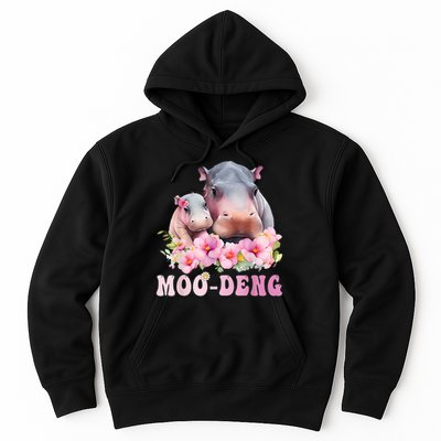 Moo Deng Floral Flower Pygmy Hippopotamus Hoodie