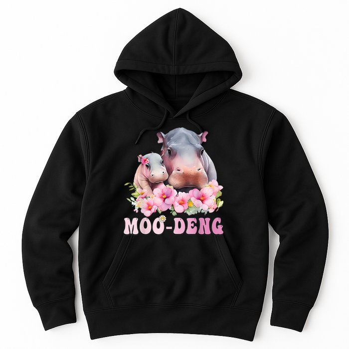 Moo Deng Floral Flower Pygmy Hippopotamus Hoodie