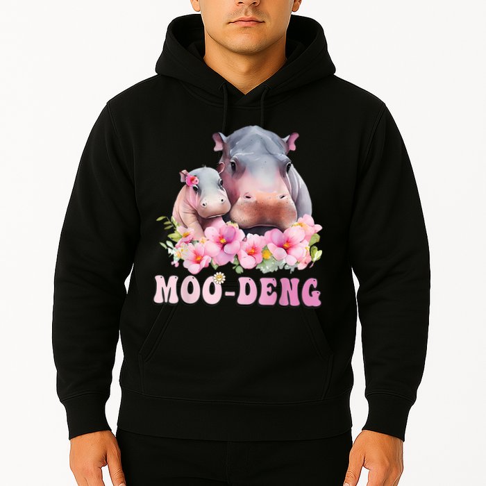 Moo Deng Floral Flower Pygmy Hippopotamus Hoodie
