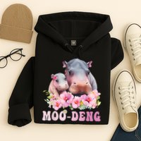 Moo Deng Floral Flower Pygmy Hippopotamus Hoodie