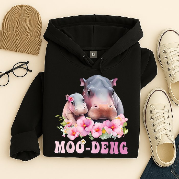 Moo Deng Floral Flower Pygmy Hippopotamus Hoodie