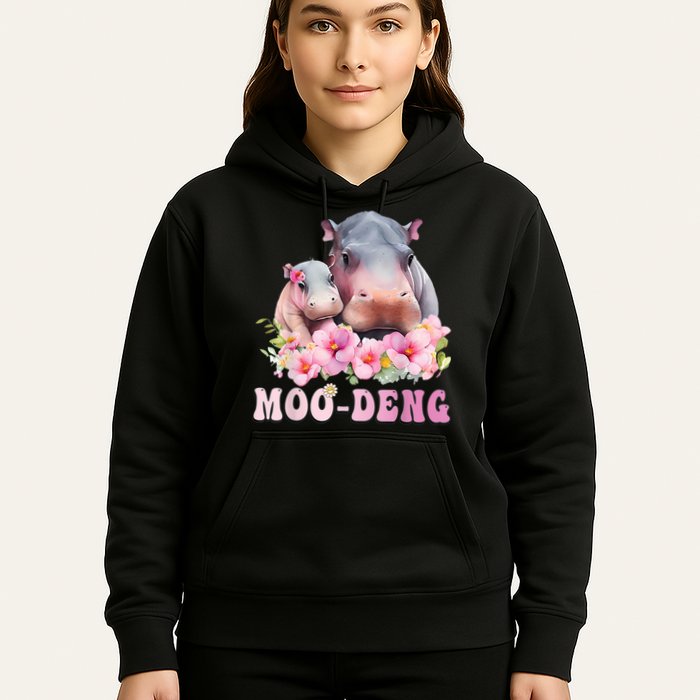 Moo Deng Floral Flower Pygmy Hippopotamus Hoodie
