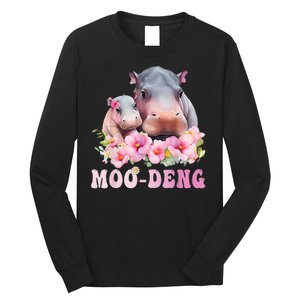 Moo Deng Floral Flower Pygmy Hippopotamus Long Sleeve Shirt