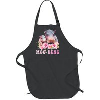 Moo Deng Floral Flower Pygmy Hippopotamus Full-Length Apron With Pockets