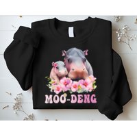 Moo Deng Floral Flower Pygmy Hippopotamus Sweatshirt