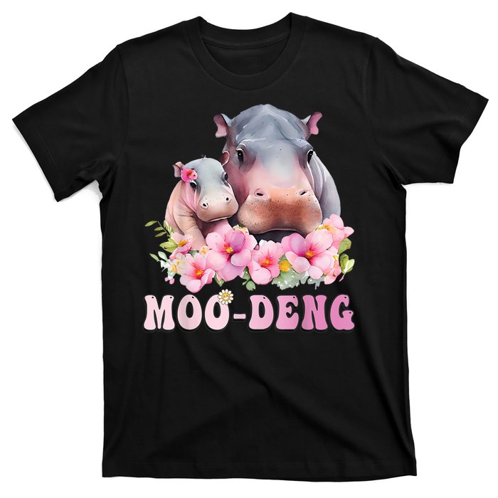 Moo Deng Floral Flower Pygmy Hippopotamus T-Shirt