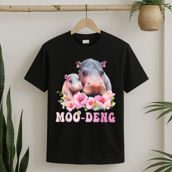Moo Deng Floral Flower Pygmy Hippopotamus T-Shirt