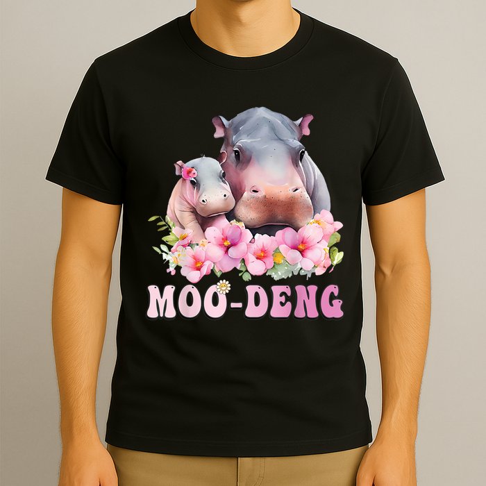 Moo Deng Floral Flower Pygmy Hippopotamus T-Shirt