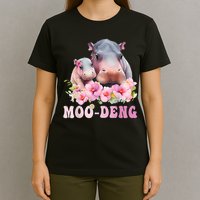 Moo Deng Floral Flower Pygmy Hippopotamus T-Shirt