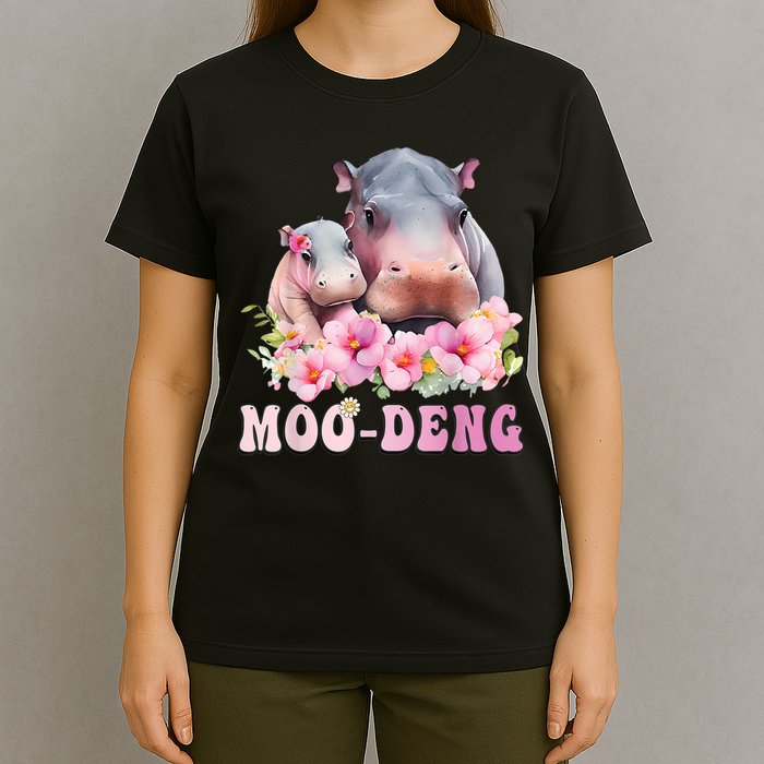 Moo Deng Floral Flower Pygmy Hippopotamus T-Shirt