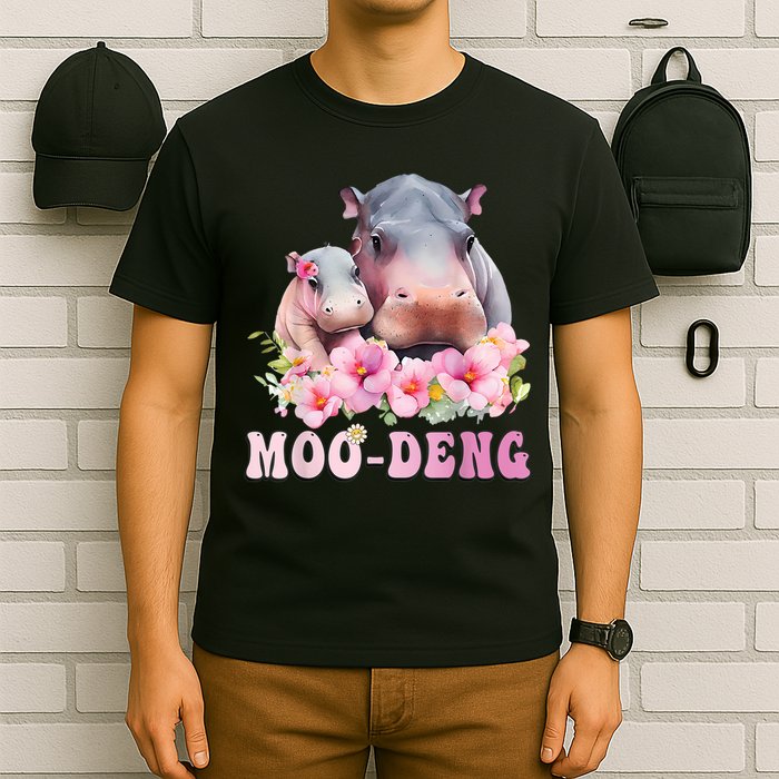 Moo Deng Floral Flower Pygmy Hippopotamus T-Shirt